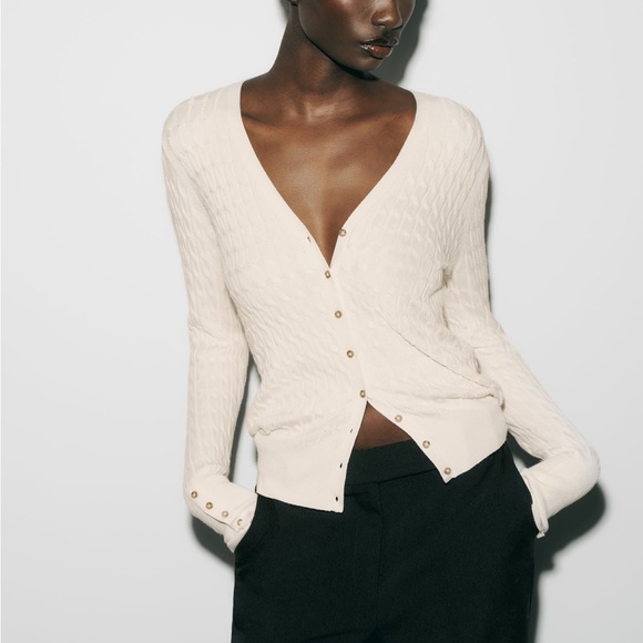 Zara Sweaters - Zara cable knit cardigan with V neckline Off white/ cream NWT